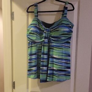 Striped Blue and Green Women's Tankini Top